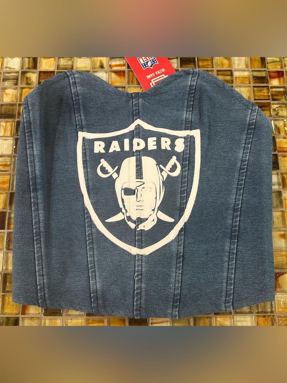 NWT Las Vegas Raiders Women’s Denim Corset Top~Small~NFL Ultra Game~$40